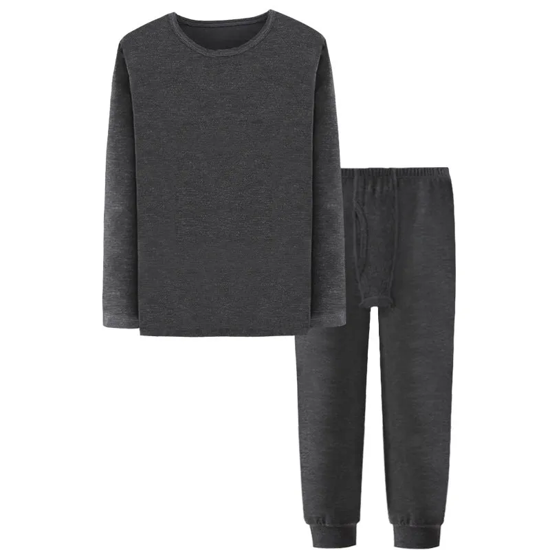 2019 Boys Thermal Underwear Set - B Grade Fabric, Knit, Men, 8-14 Years, Round Collar, Plain Processed, Soft, Grid Pattern, All Seasons, 36% Cotton, Keep Warm