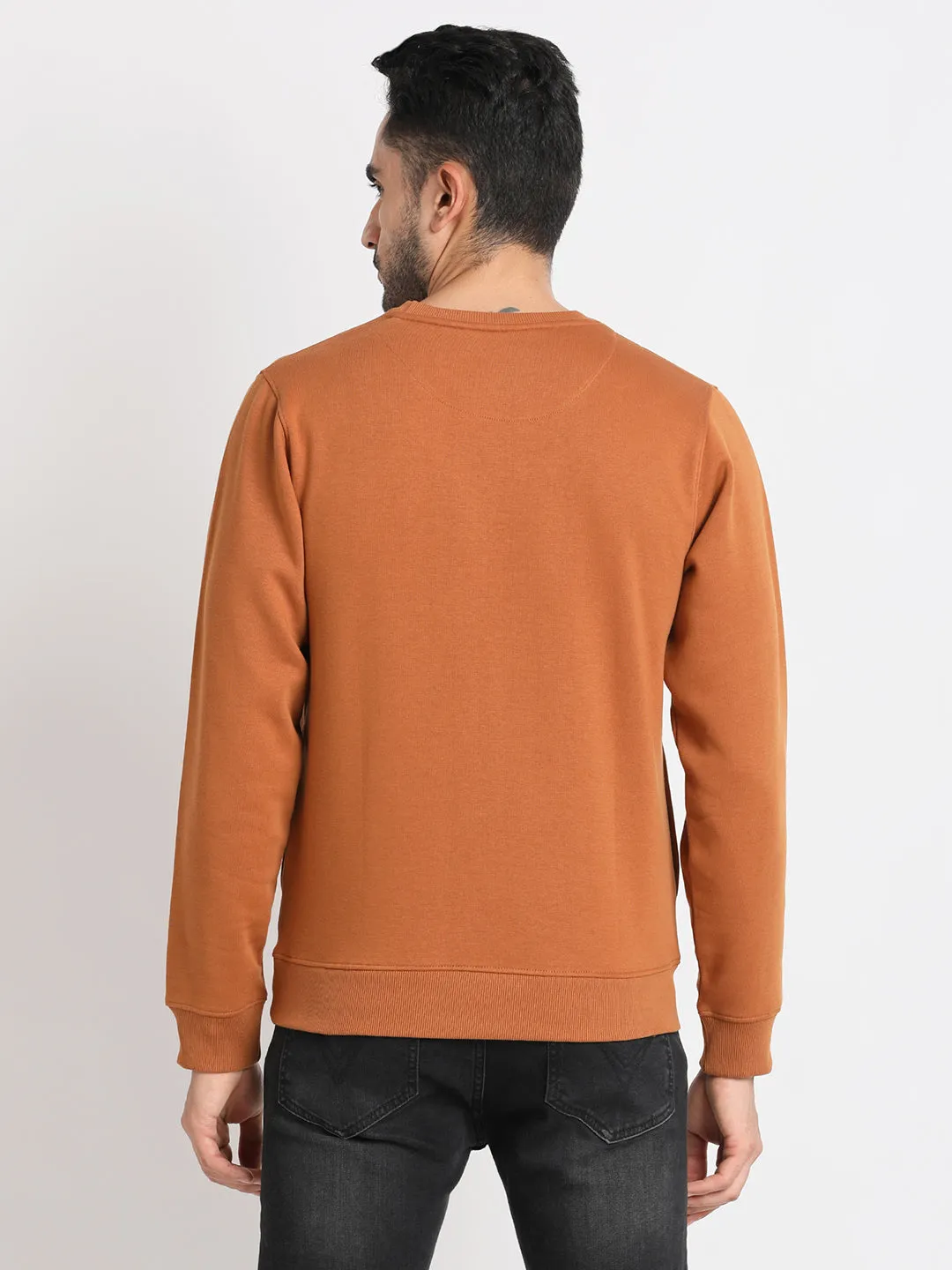 Cotton Stretch Rust Plain Regular Fit Full Sleeve Casual Sweatshirt