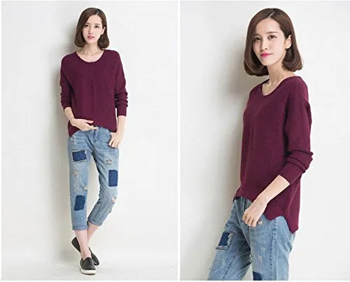 DH APPLE Autumn Winter Basic Casual Cashmere Pullover Sweater (S, Red)