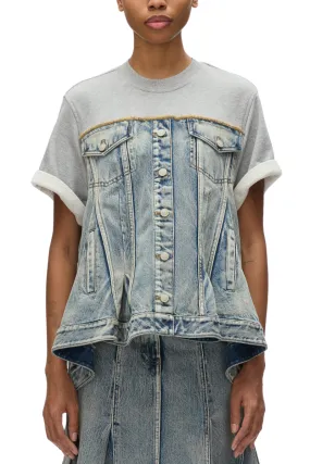 Flounce Hem Hybrid Denim Top
