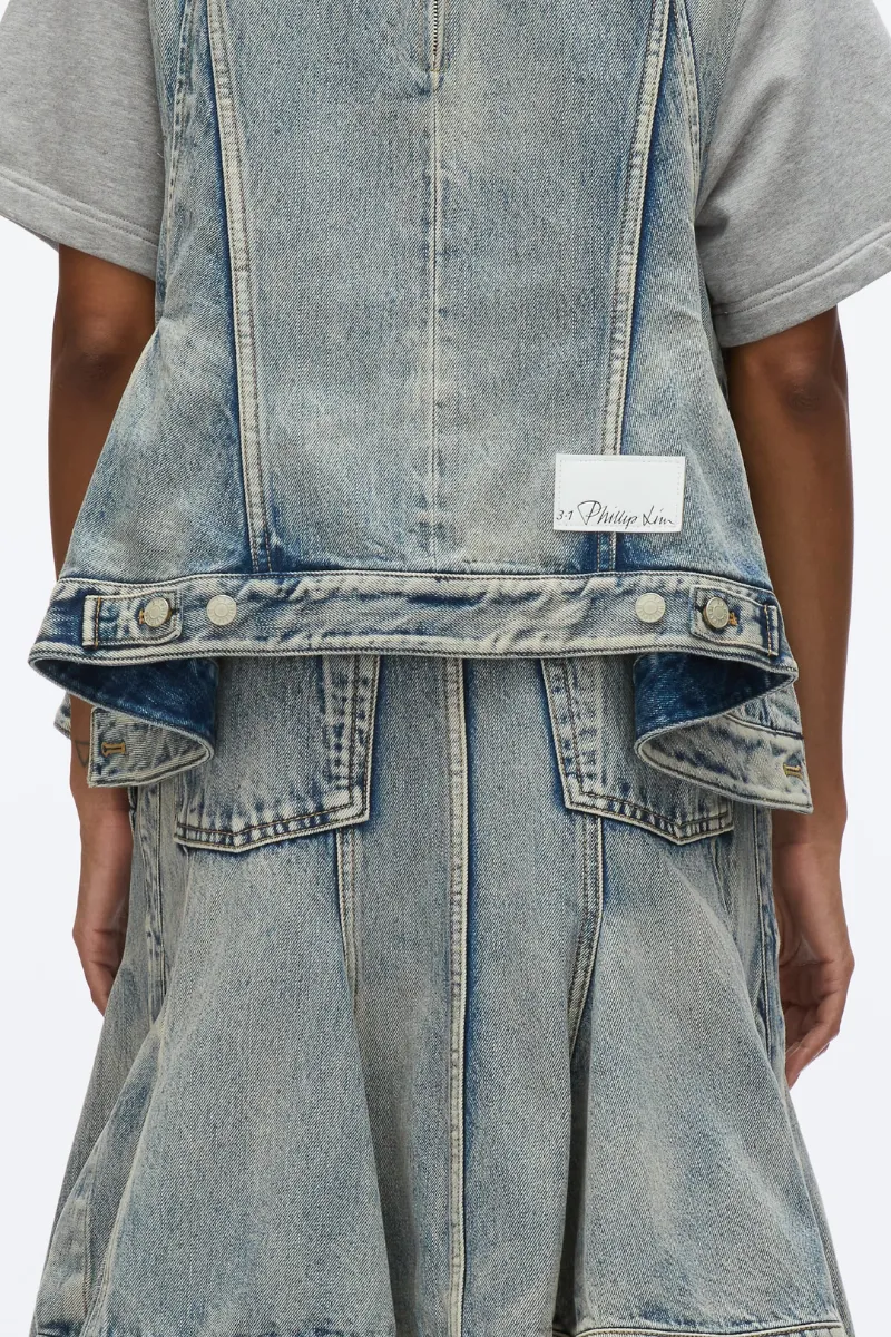 Flounce Hem Hybrid Denim Top