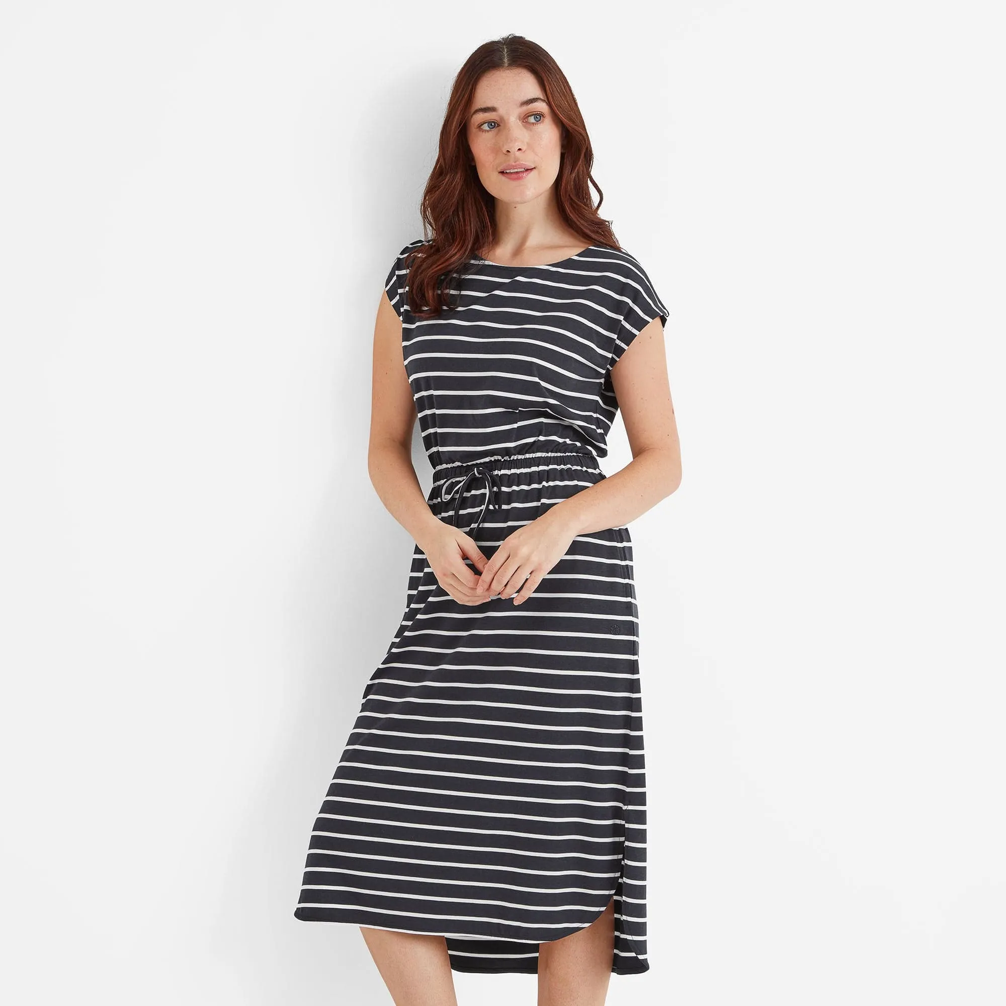Frankie Womens Jersey Dress - Dark Indigo Stripe