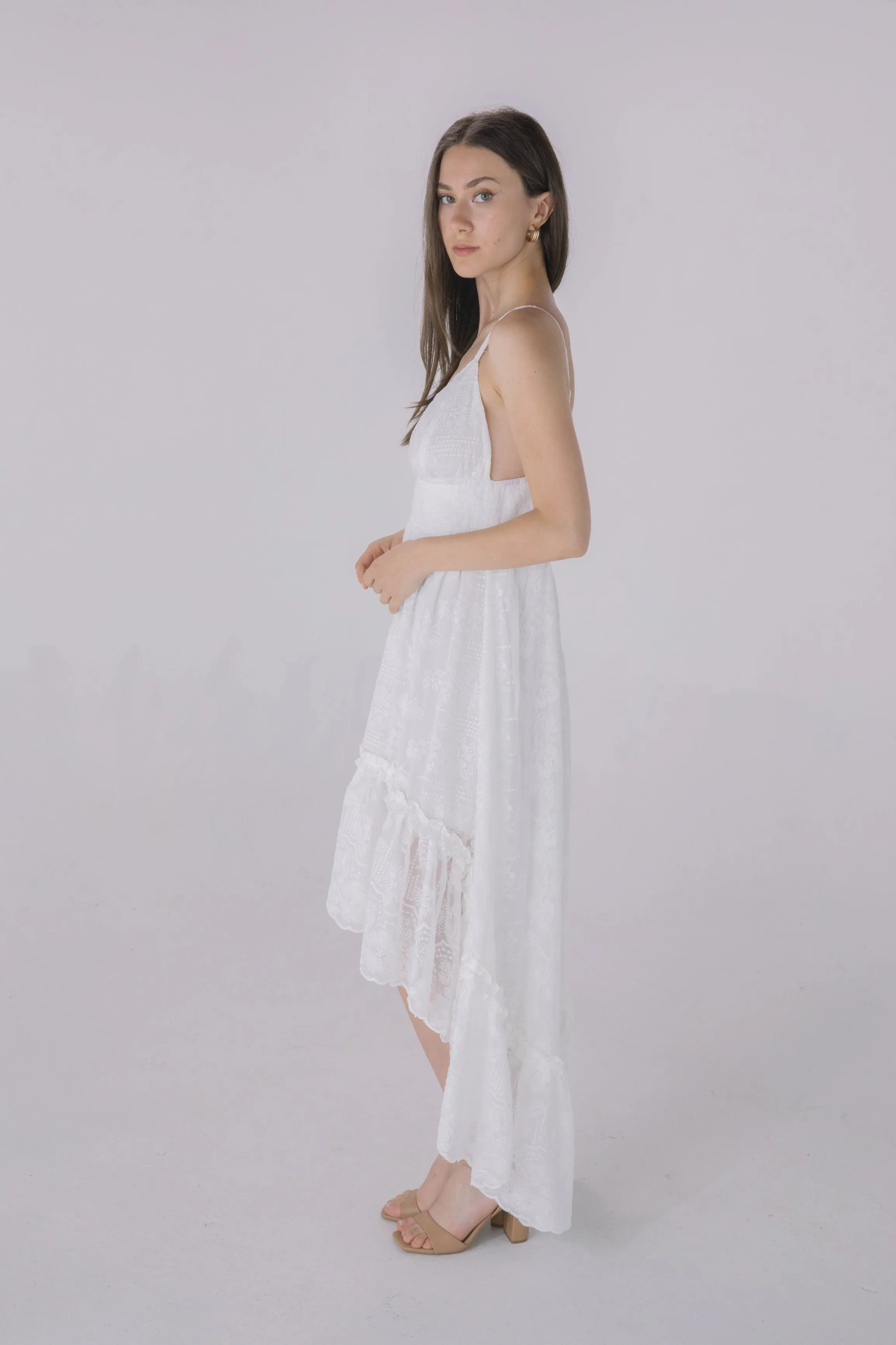 Ivory Crepe Embroidered Fabric High Low Dress