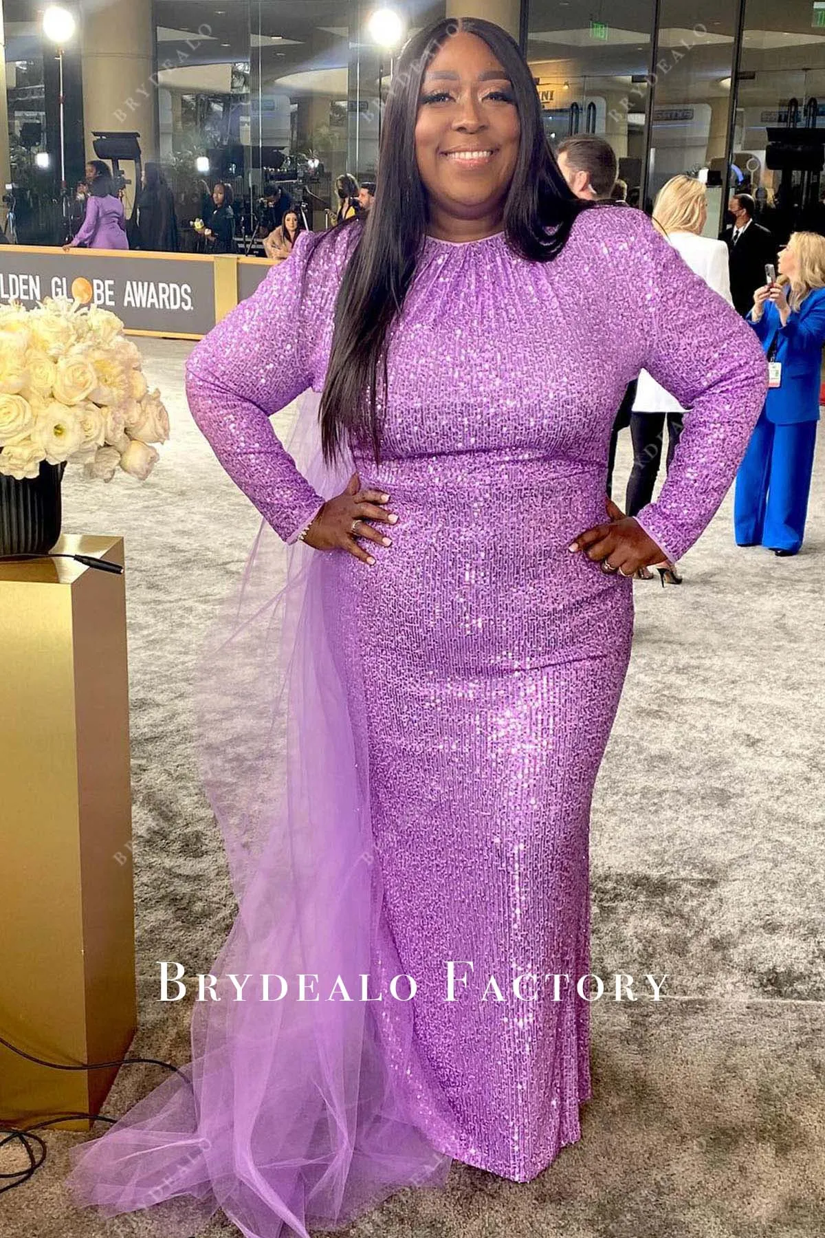 Loni Love Plus Size Lilac Sequin Dress 2023 Golden Globes