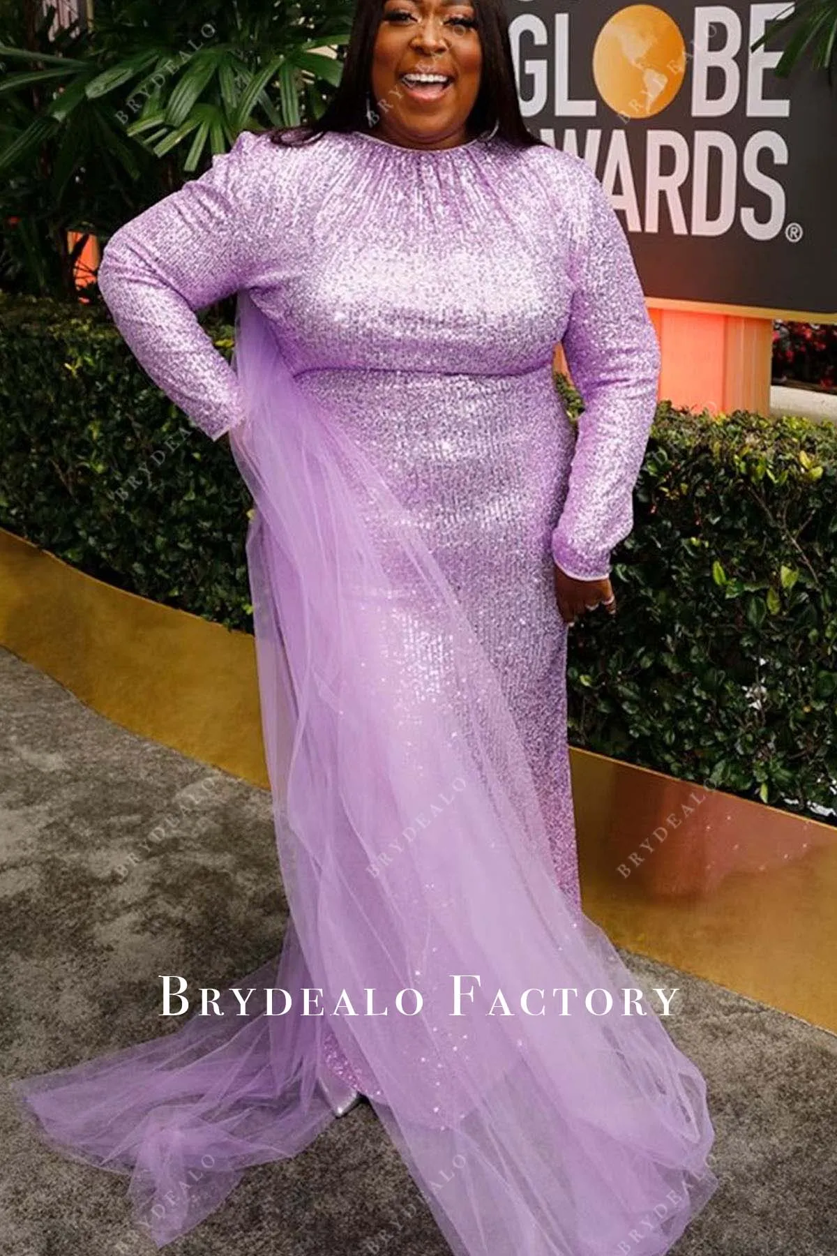 Loni Love Plus Size Lilac Sequin Dress 2023 Golden Globes