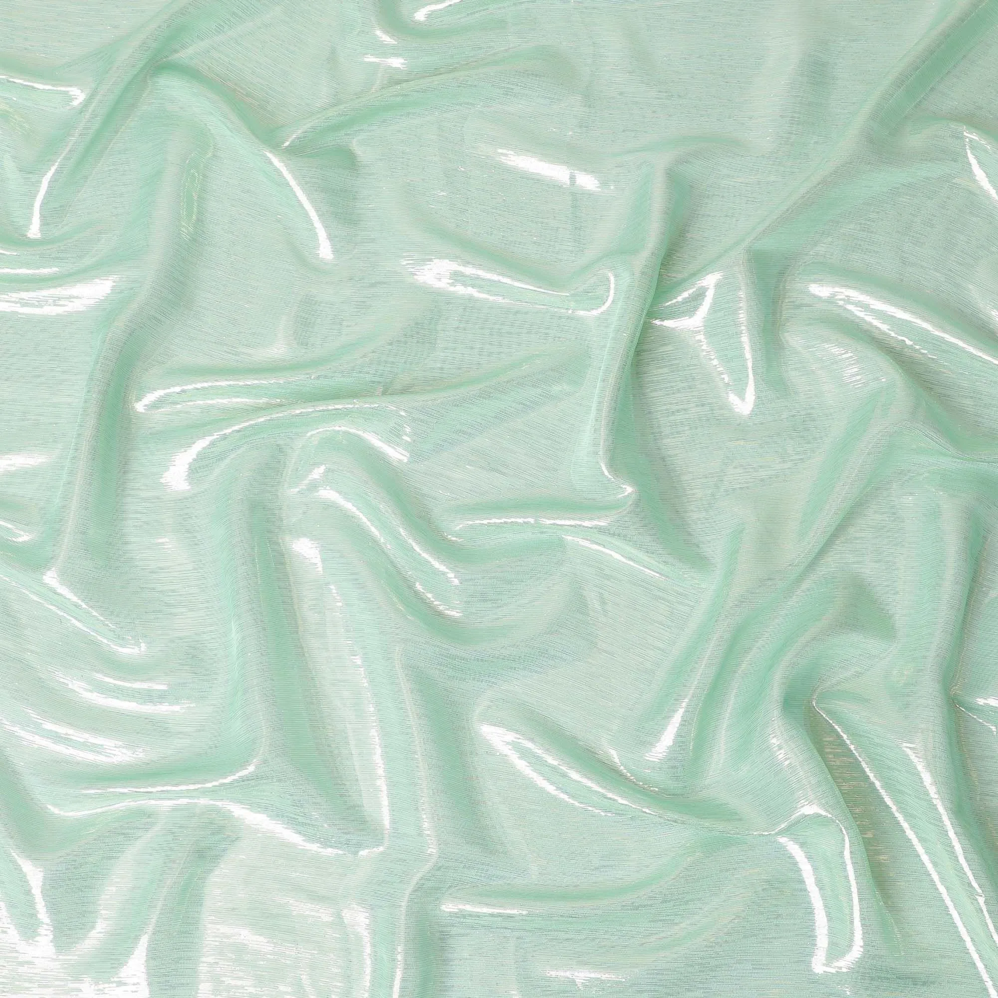 Mint green pink Premium pure silk chiffon with gold metallic lurex in stripes design-D11417