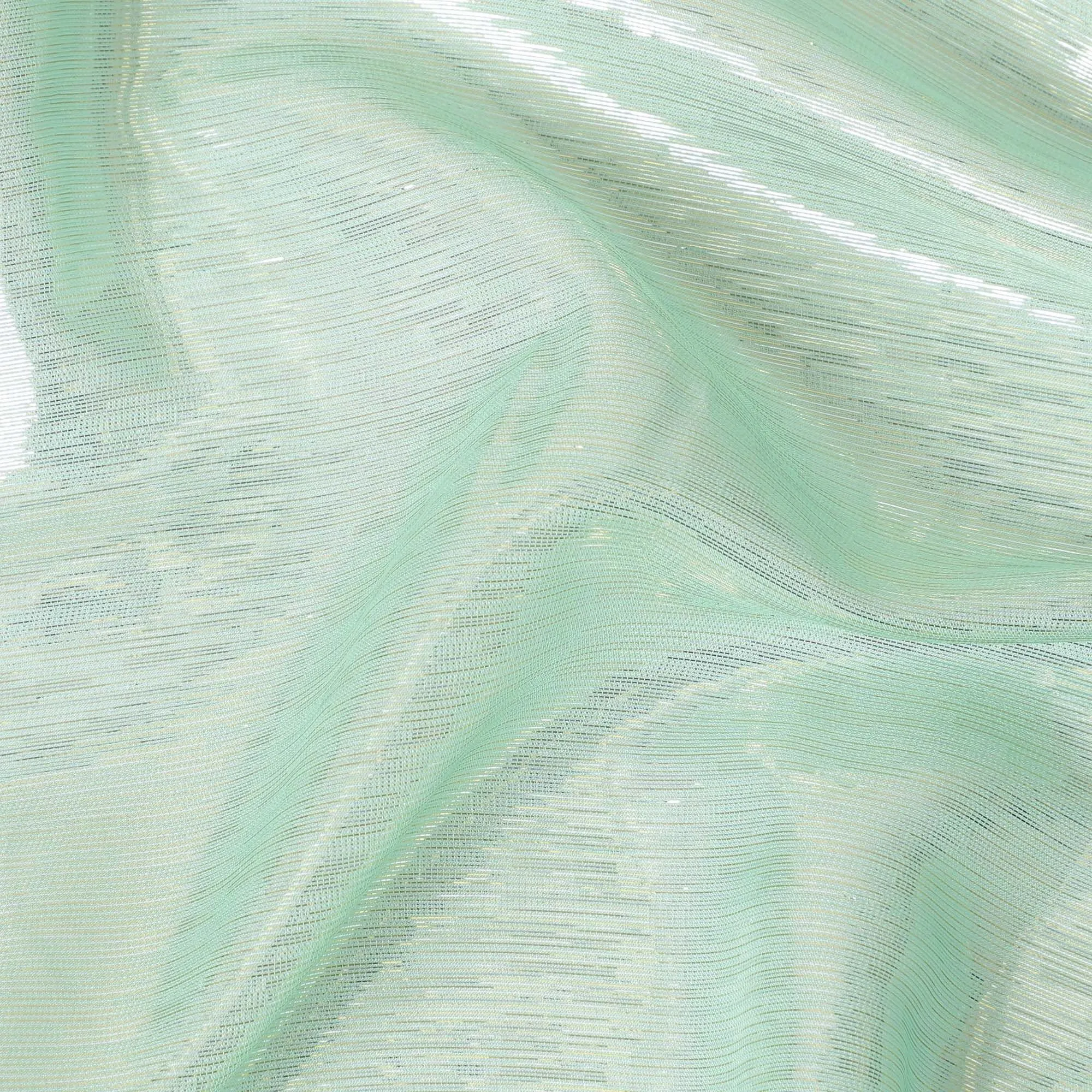 Mint green pink Premium pure silk chiffon with gold metallic lurex in stripes design-D11417