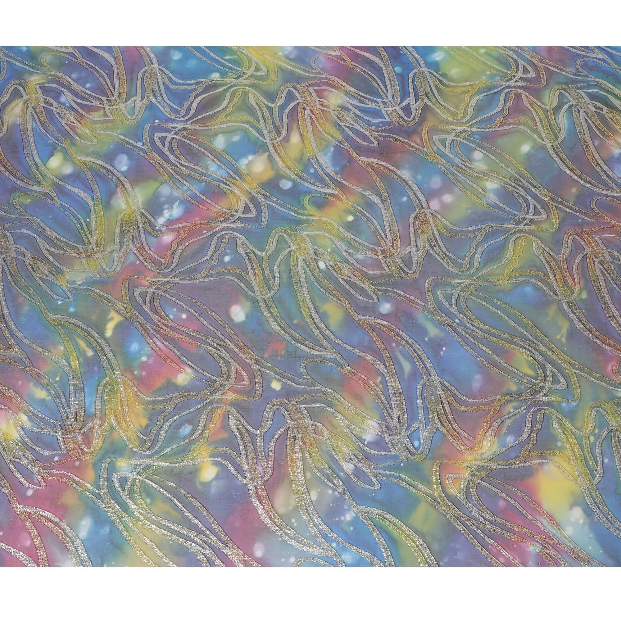 Multicolor premium pure chiffon fabric with metallic lurex and multi color hand print in abstract design-D15679