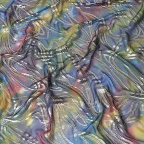 Multicolor premium pure chiffon fabric with metallic lurex and multi color hand print in abstract design-D15679