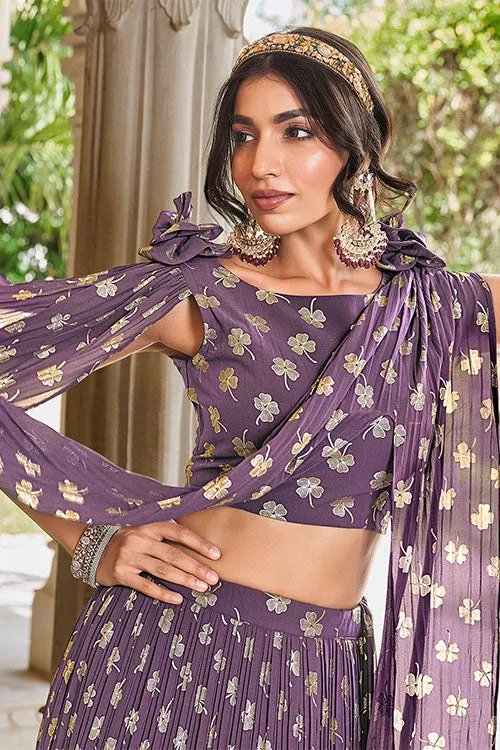 Party Wear Light Purple Georgette Foil Printed Lehenga Choli with Dupatta