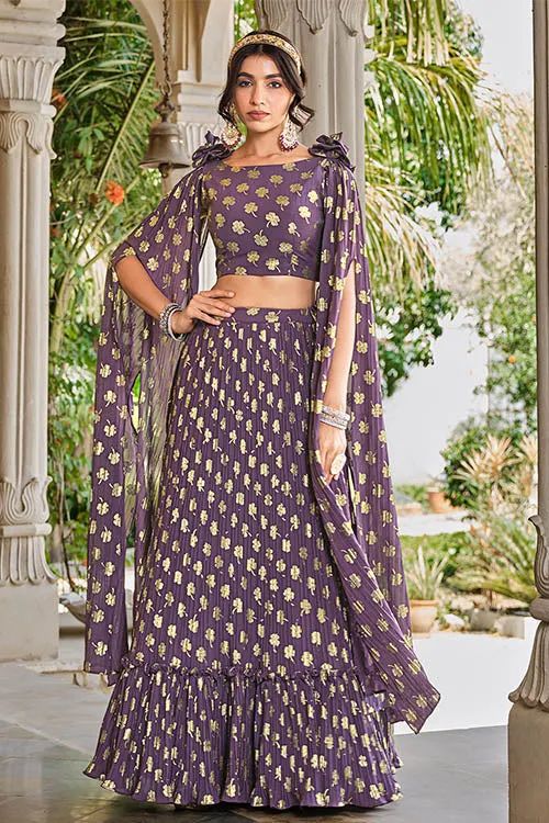 Party Wear Light Purple Georgette Foil Printed Lehenga Choli with Dupatta