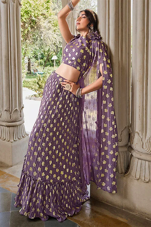 Party Wear Light Purple Georgette Foil Printed Lehenga Choli with Dupatta