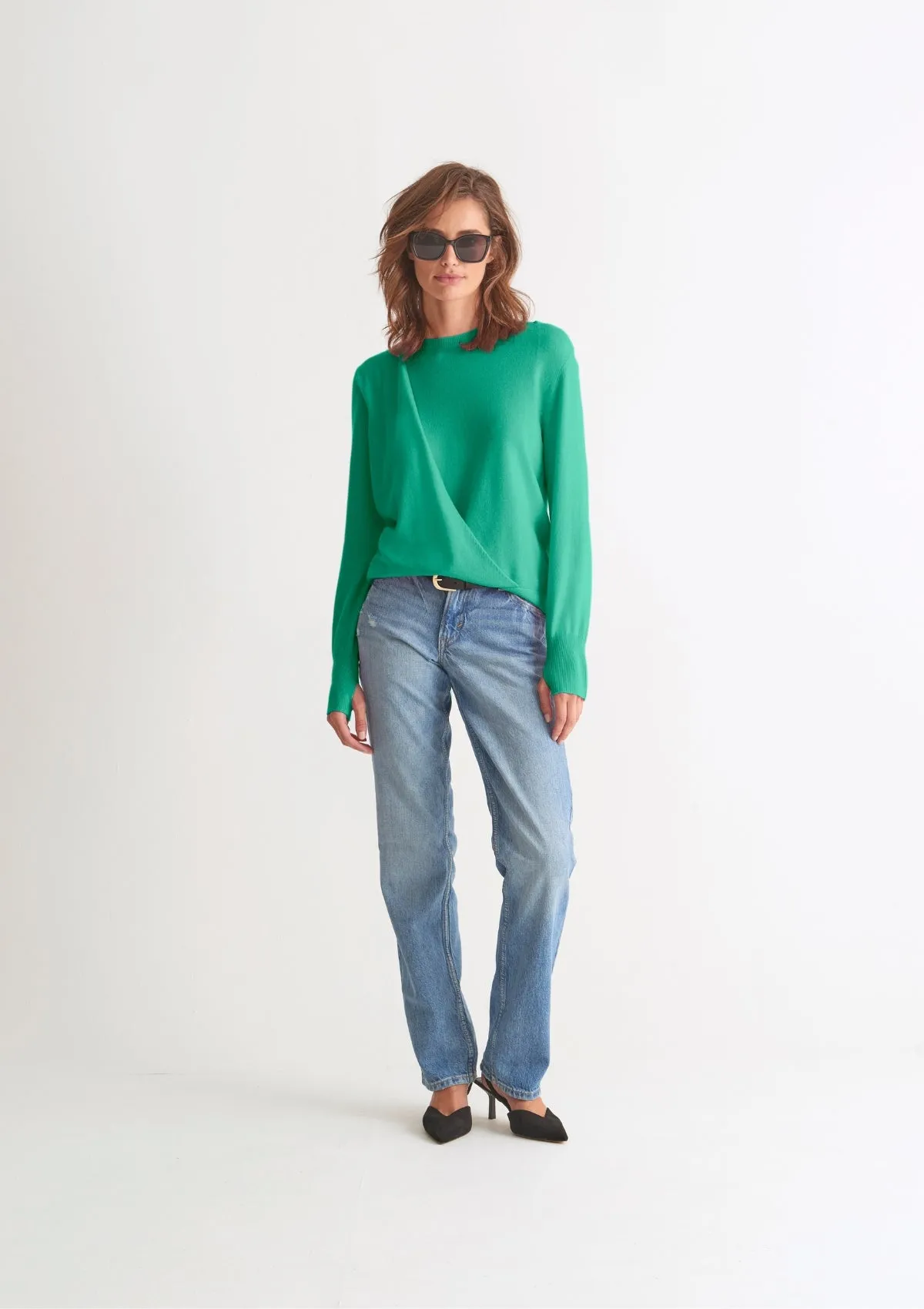 Ruched Cashmere Sweatshirt in Island Green