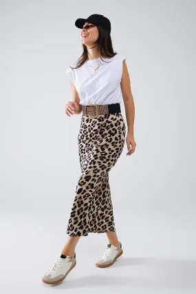 Satin-Finish Contrast Midi Dress In Leopard Print