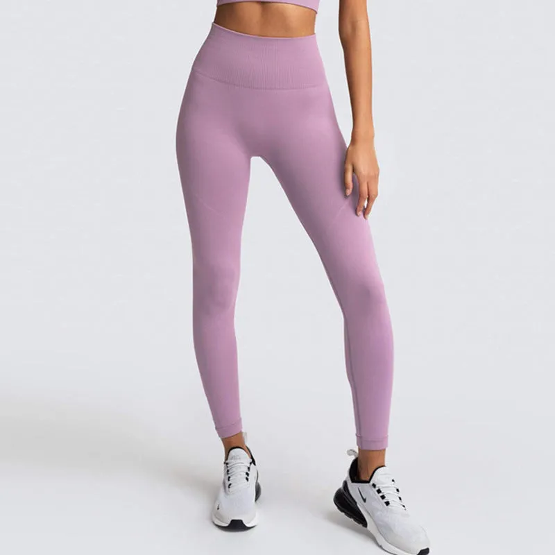 Seamless Solid Color Breathable Quick-Drying Fitness Pants High Waist Peach Hip Raise Skinny Stretch Hip Lift Yoga Pants for Women